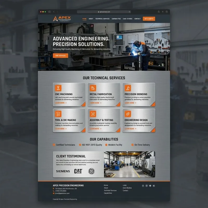 AK Workshop industrial manufacturing site case study — Bootstrap and JS web project